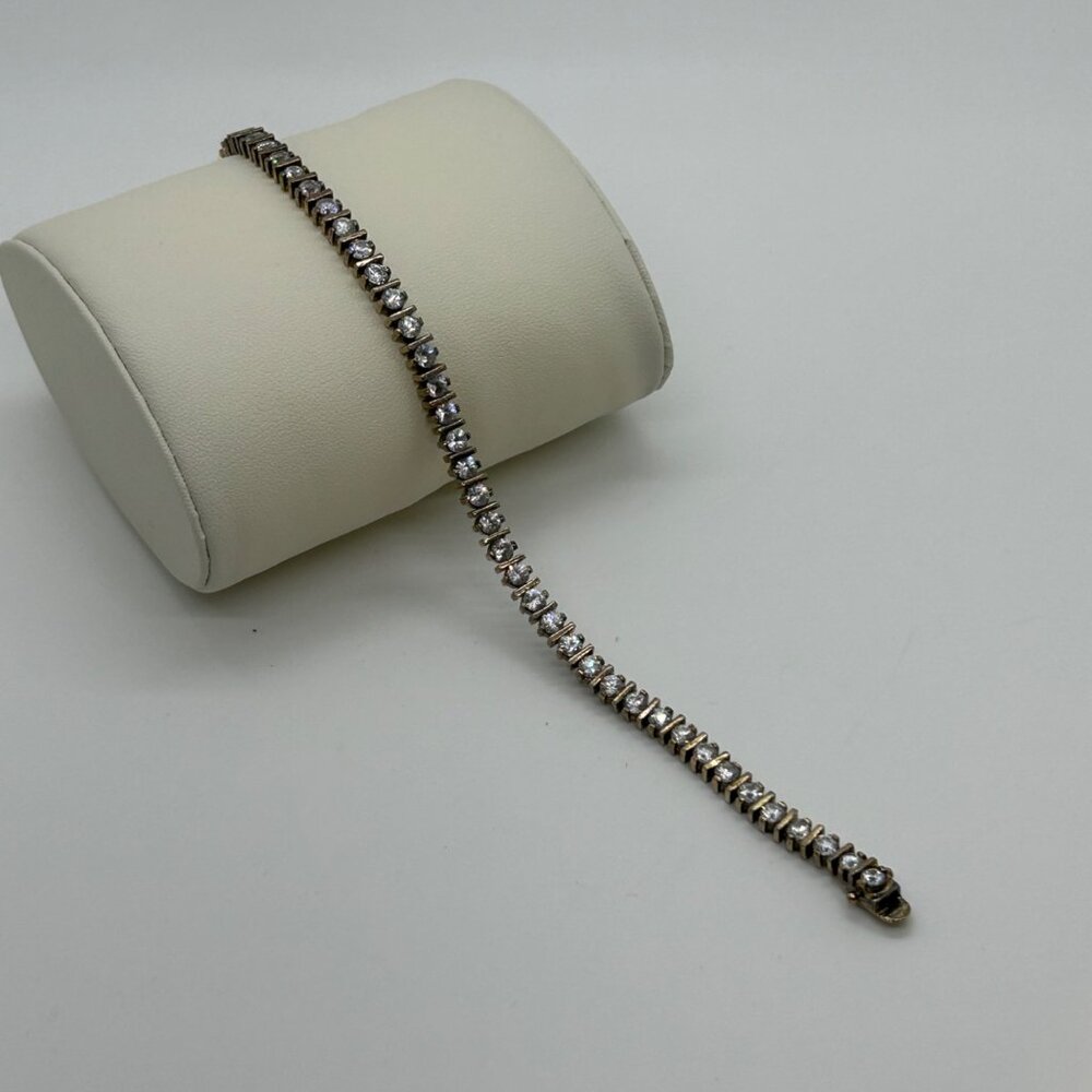 Vintage Sterling Silver Tennis Bracelet Gold Vermeil CZ Round Cut Cubic Zirconia - Picture 10 of 13